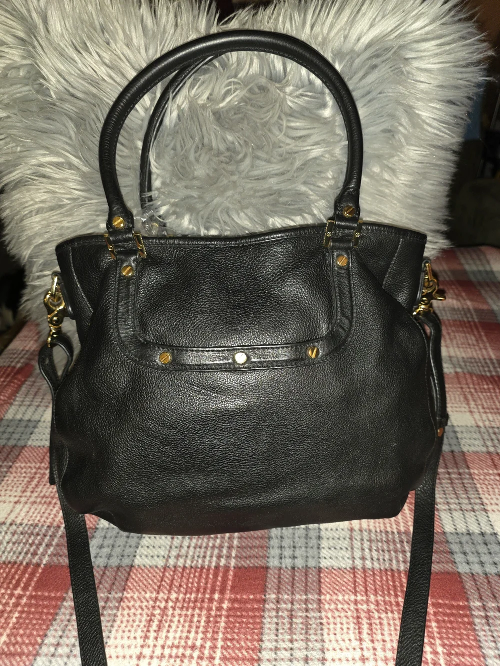 Tory Burch Black Leather Tote with Gold Logo Medallion
